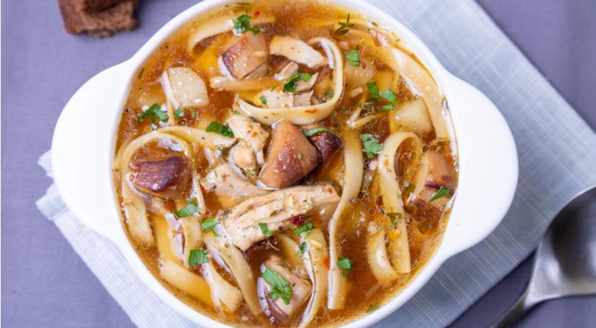 Куриный суп из макарон с белыми грибами, пошаговый рецепт с фотографиями