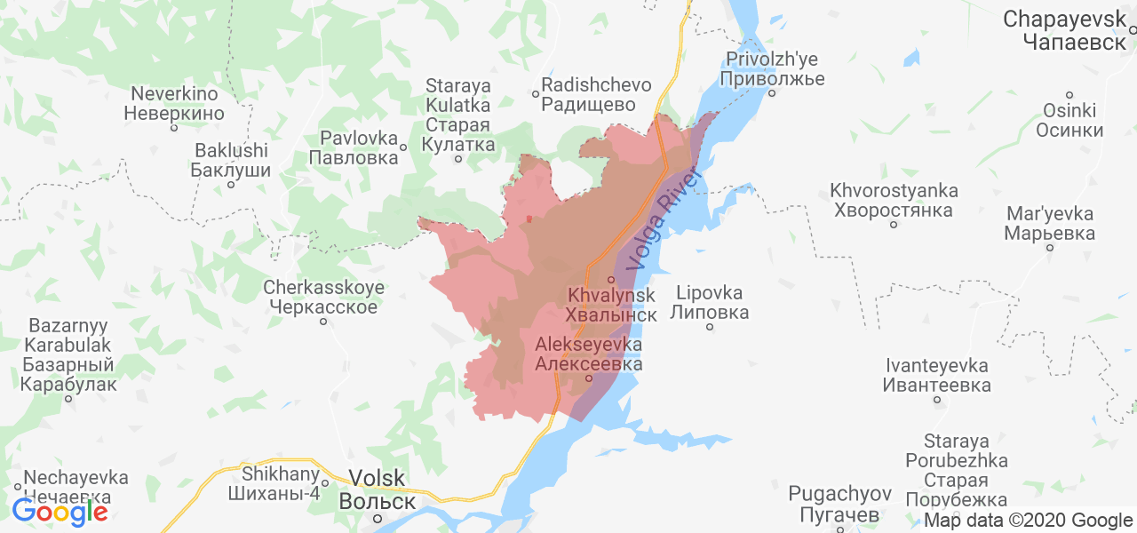 Карта Хвалынского района Саратовской области с границами