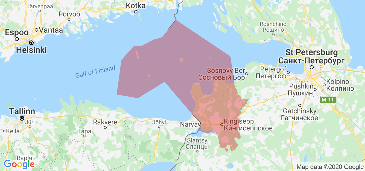 Карта Кингисеппского района Ленинградской области с границами