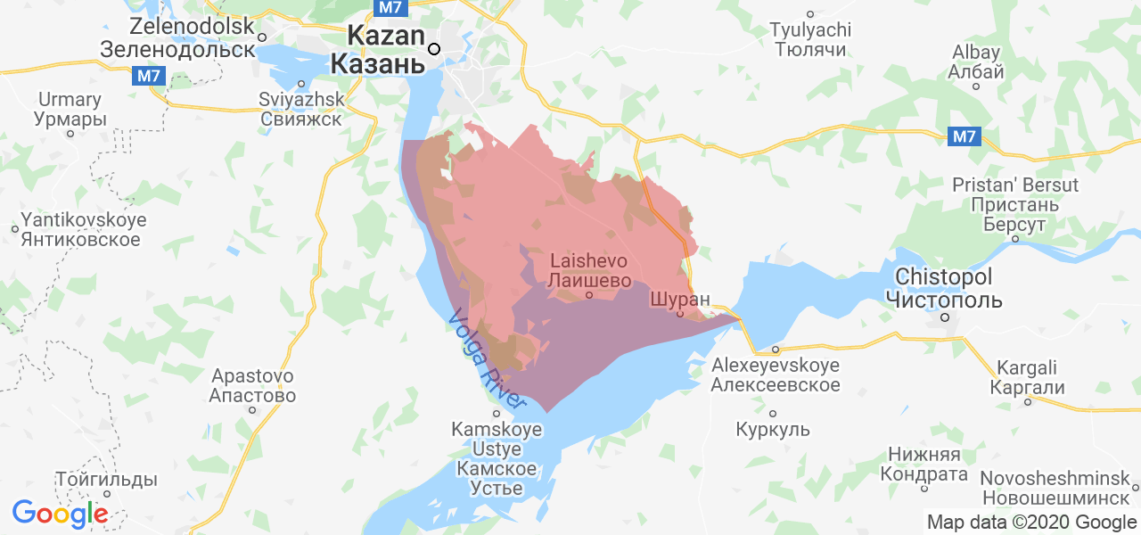 Карта Лаишевского района Республики Татарстан с границами