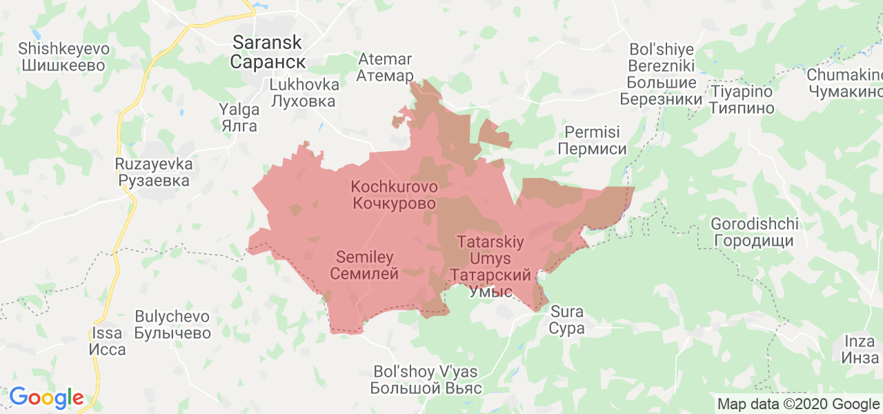Карта Кочкуровского района Республики Мордовия с границами