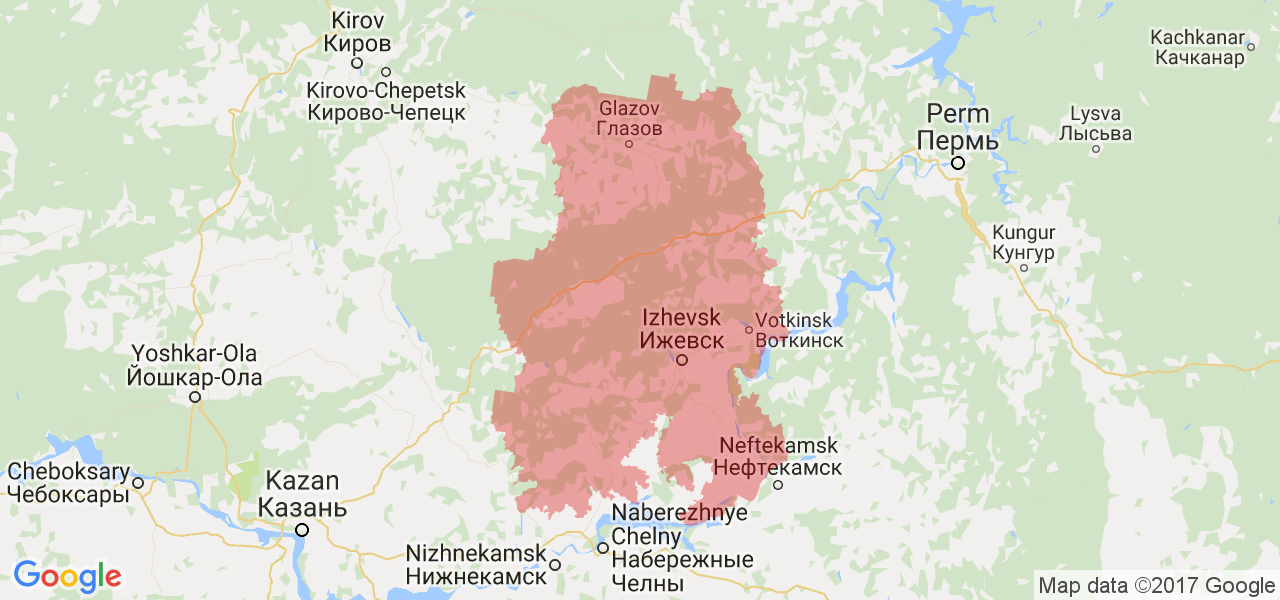 Карта Удмуртской Республики с границами 2022 года
