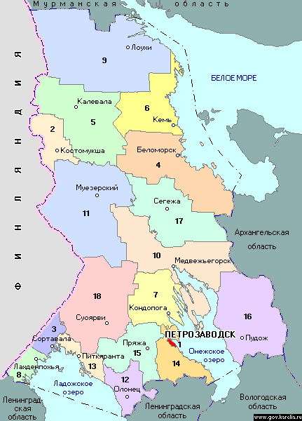 Карта районов Карелии - Инфо карта